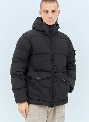 Stone Island Crinkled Hooded Down Jacket Black sto0158026