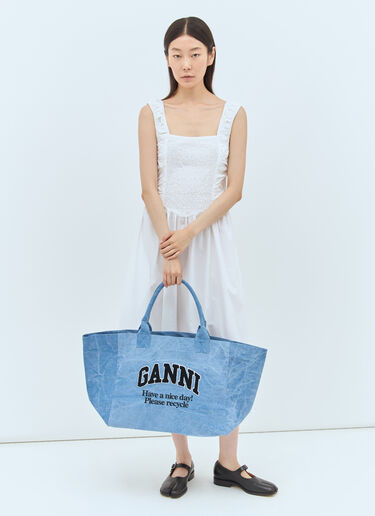 GANNI Logo Canvas Tote Bag Blue gan0257048