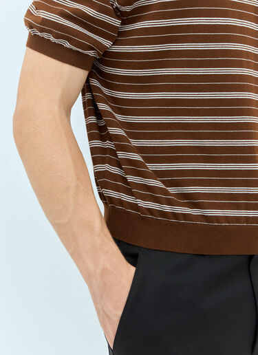 Miu Miu Striped Polo Shirt Brown miu0157002