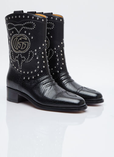 Gucci Double G Studded Leather Boots Black guc0253092