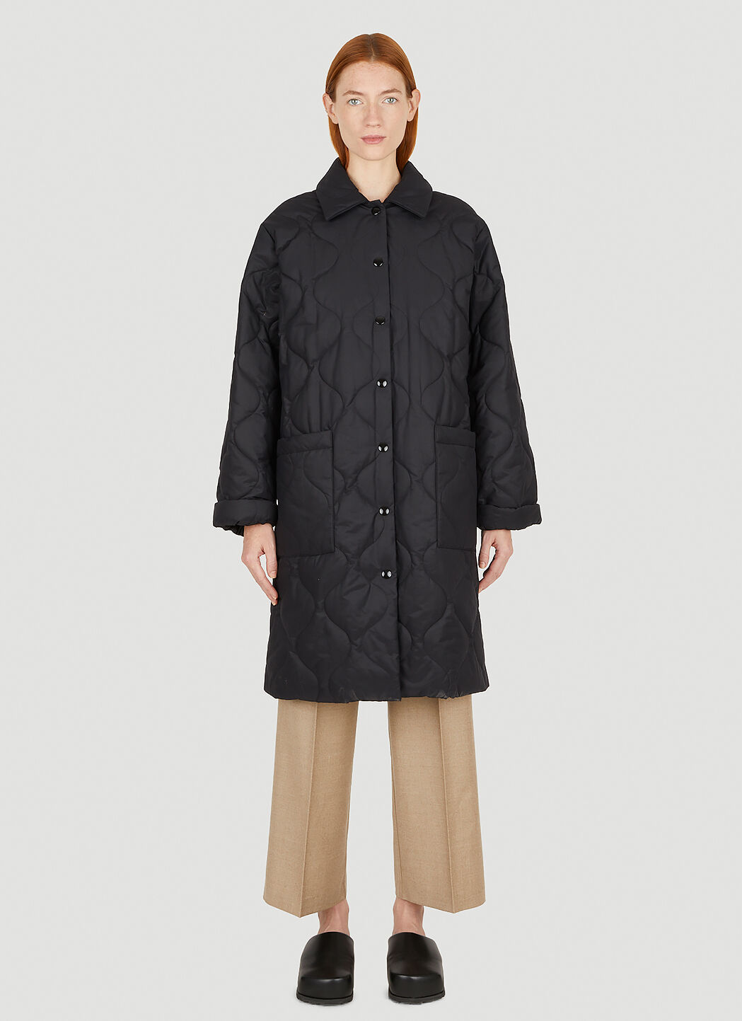 A.P.C. Sarah Quilted Coat in Black | LN-CC