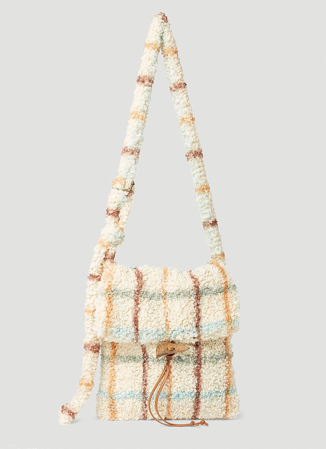 Acne Studios Fluffy Check Crossbody Bag in Cream| LN-CC