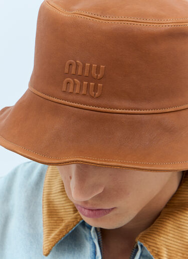 Miu Miu Logo Leather Bucket Hat Brown miu0157012