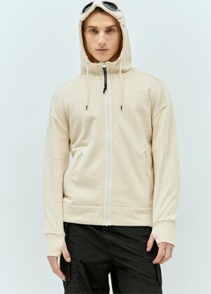 C.P. Company Diagonal Raised-Fleece Goggle Hooded-Sweatshirt Cream pco0157004