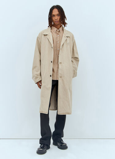 Miu Miu Logo Patch Denim Trench Coat Beige miu0157008