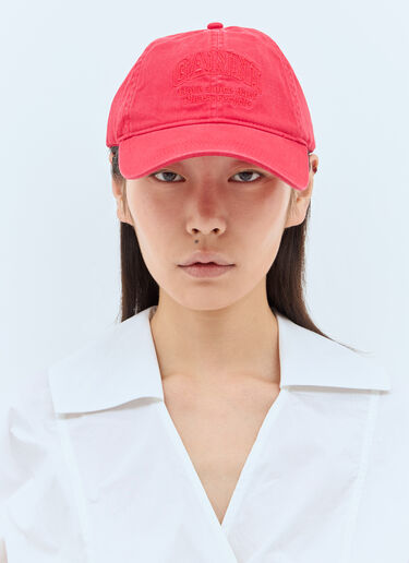 GANNI Logo Embroidery Baseball Cap Red gan0257061