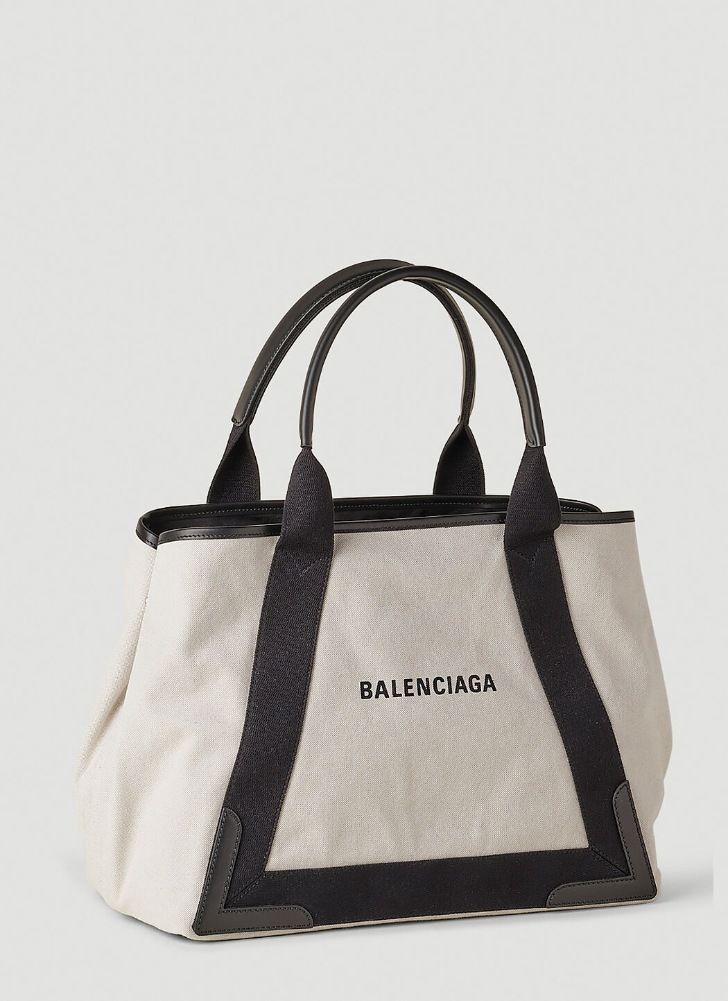 Balenciaga Navy Xs Cabas Leathertrimmed Printed Canvas Tote in Natural   Lyst