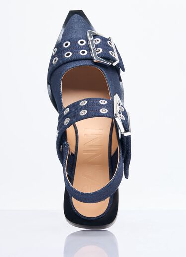 Ganni Feminine Denim Buckle Ballerina Flats Navy gan0258051