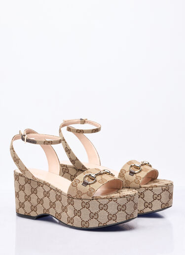 Gucci Horsebit Flatform Sandals Beige guc0257050