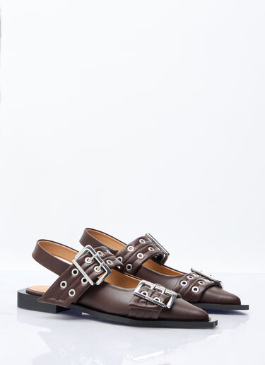 GANNI Feminine Buckle Ballerina Flats Brown gan0257038