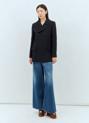 Chloé Double Wool Crêpe Pea Coat Blue chl0257016