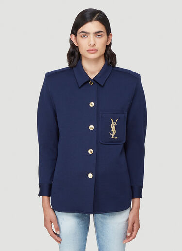Saint Laurent Logo Embroidered Shirt Jacket in Blue