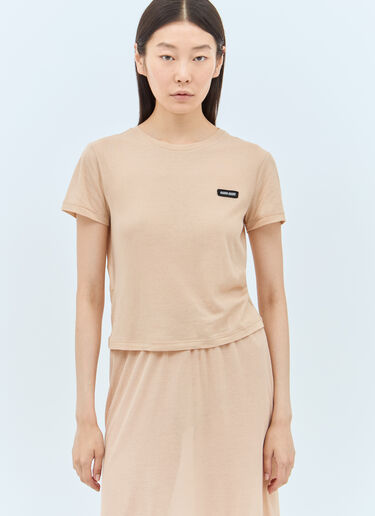 Miu Miu Logo Patch T-Shirt Beige miu0258006