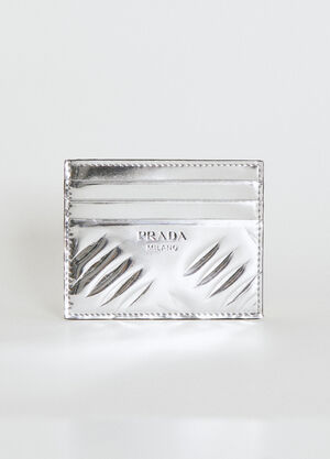 Prada 凹纹徽标金属色卡包 银色 pra0154016
