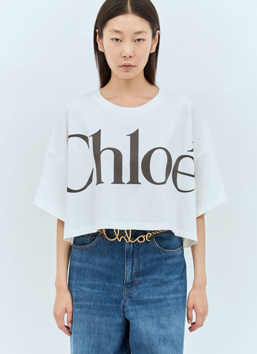 Chloé Cropped Boxy Logo T-Shirt White chl0257012