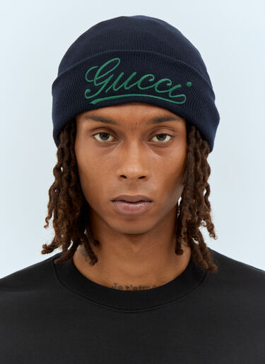 Gucci Logo Embroidery Wool Beanie Hat Navy guc0157069