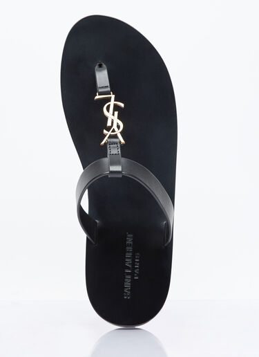 Saint Laurent Cassandre Leather Slides Black sla0158013