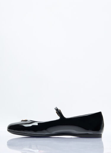 Prada Logo Plaque Patent Ballerina Flats Black pra0258025