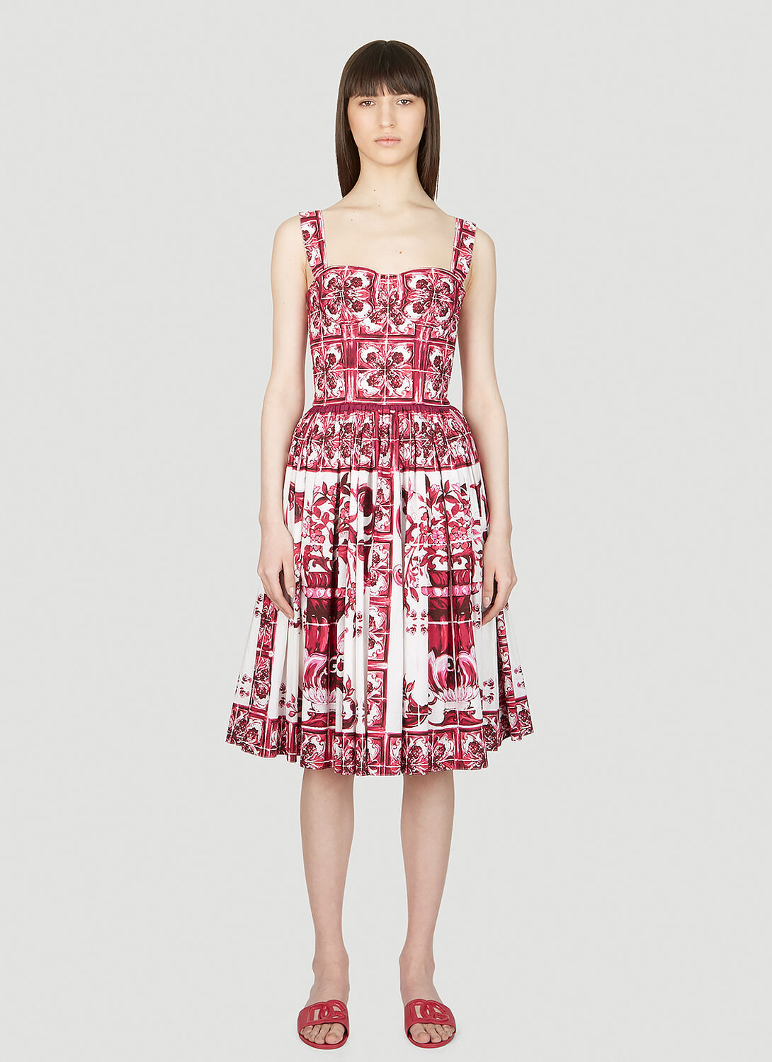 Shop Dolce & Gabbana Majolica Print Dress In Pink