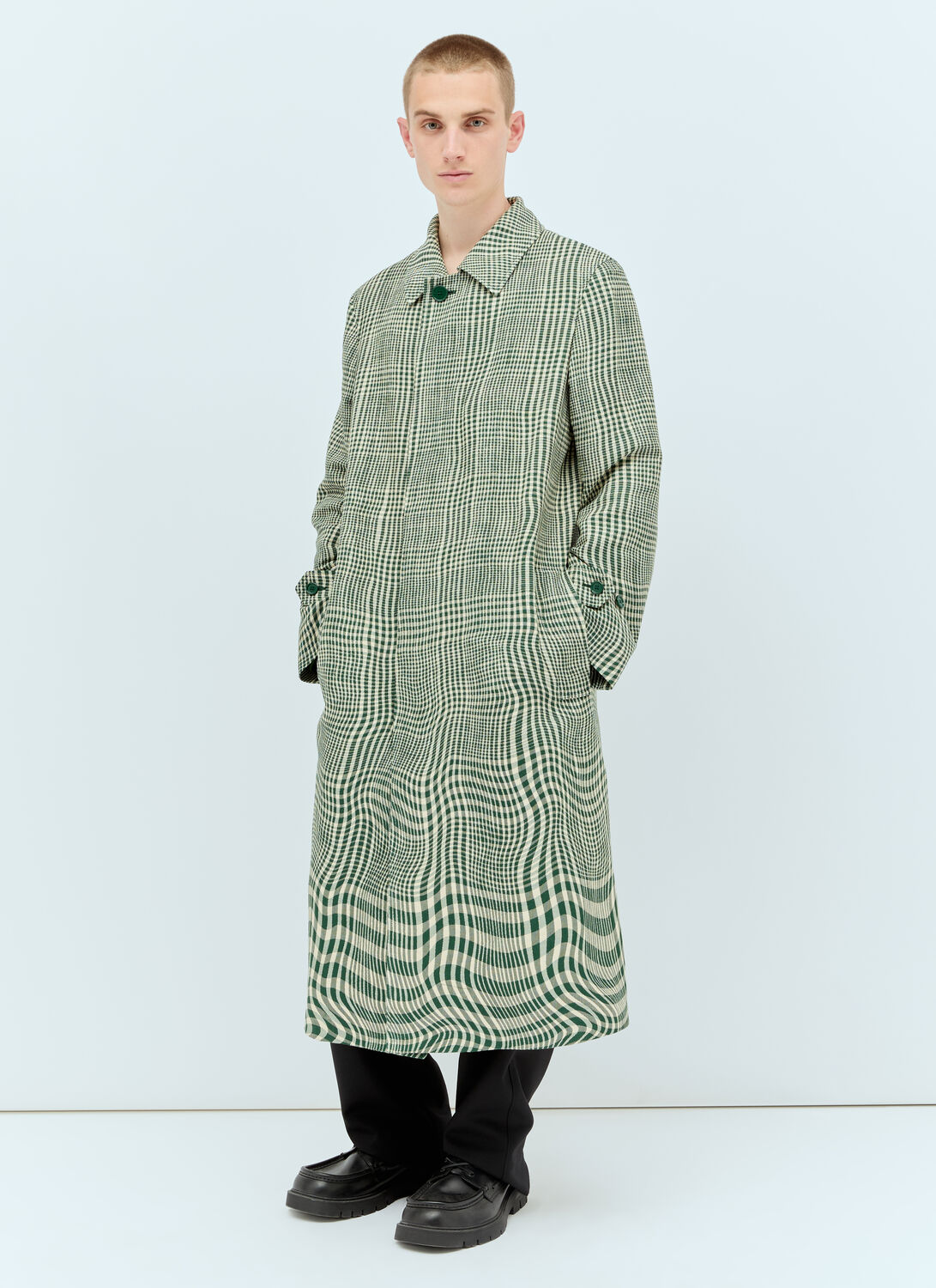 Shop Burberry Long Warped Houndstooth Car Coat In Green