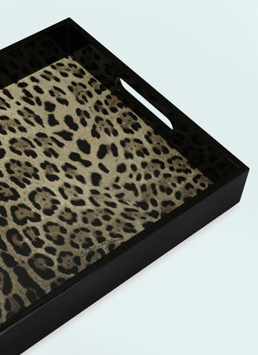 Dolce & Gabbana Casa Leopard Wooden Tray Black wps0691214