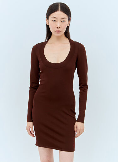 Saint Laurent Décolleté Knit Dress Brown sla0256003