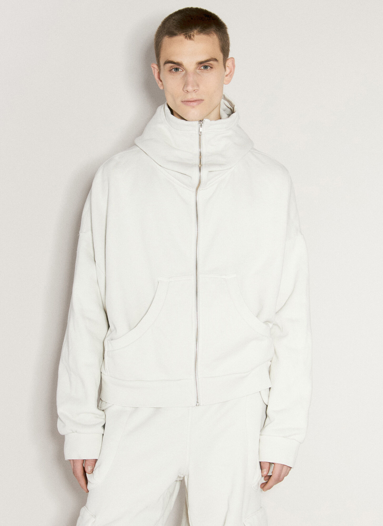 Shop Entire Studios Full Zip Hooded Sweatshirt In White
