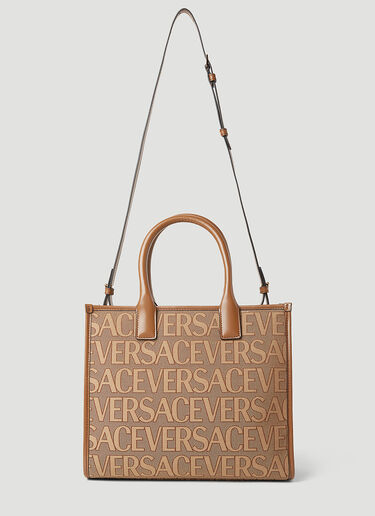 Versace Logo Jacquard Mini Tote Bag in Brown