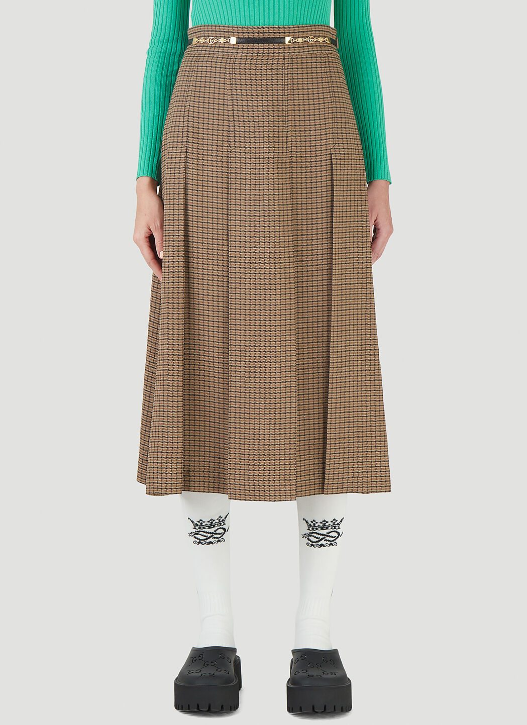 Gucci Check Pleated Skirt in Brown | LN-CC®