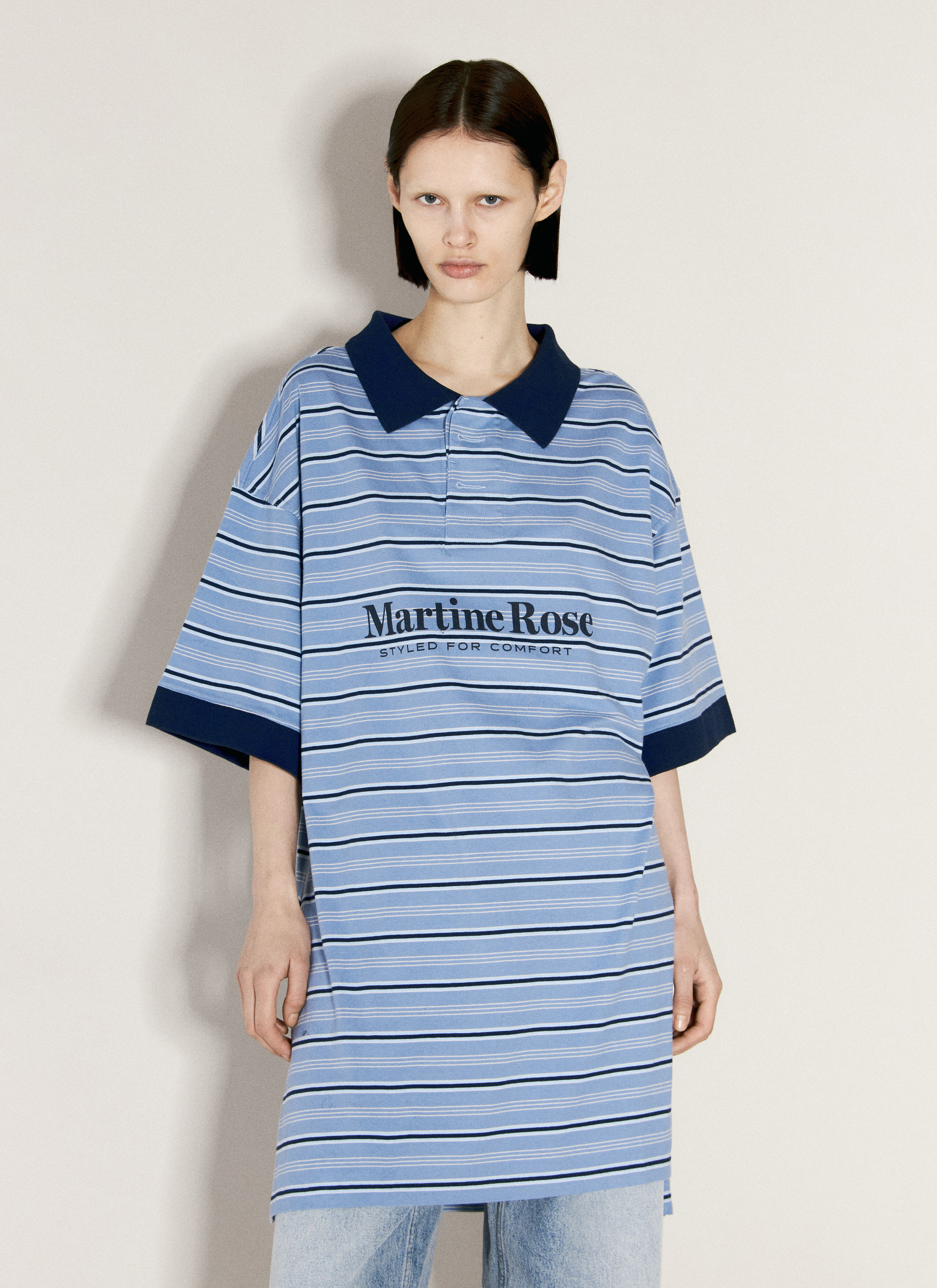 Martine Rose Striped Polo Shirt Blue mtr0255004