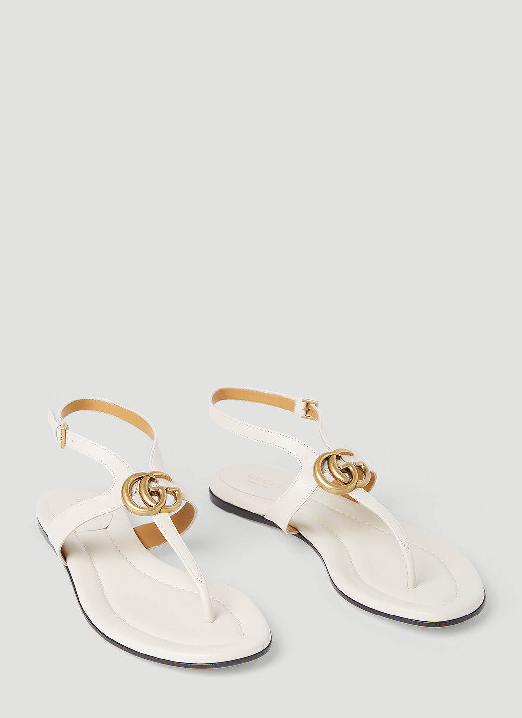 Gucci Women's Double G Thong Leather Sandals in White | LN-CC®