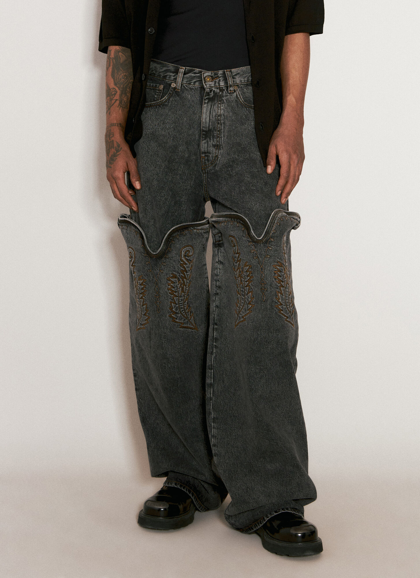 Shop Y/project Evergreen Maxi Cowboy Cuff Jeans In Black
