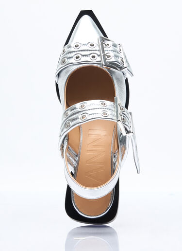 GANNI Feminine Buckle Ballerina Flats Silver gan0257039