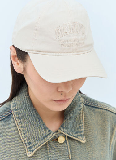 GANNI Logo Embroidery Baseball Cap Cream gan0257062