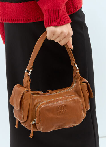 Miu Miu Pocket Nappa Leather Shoulder Bag Brown miu0256084