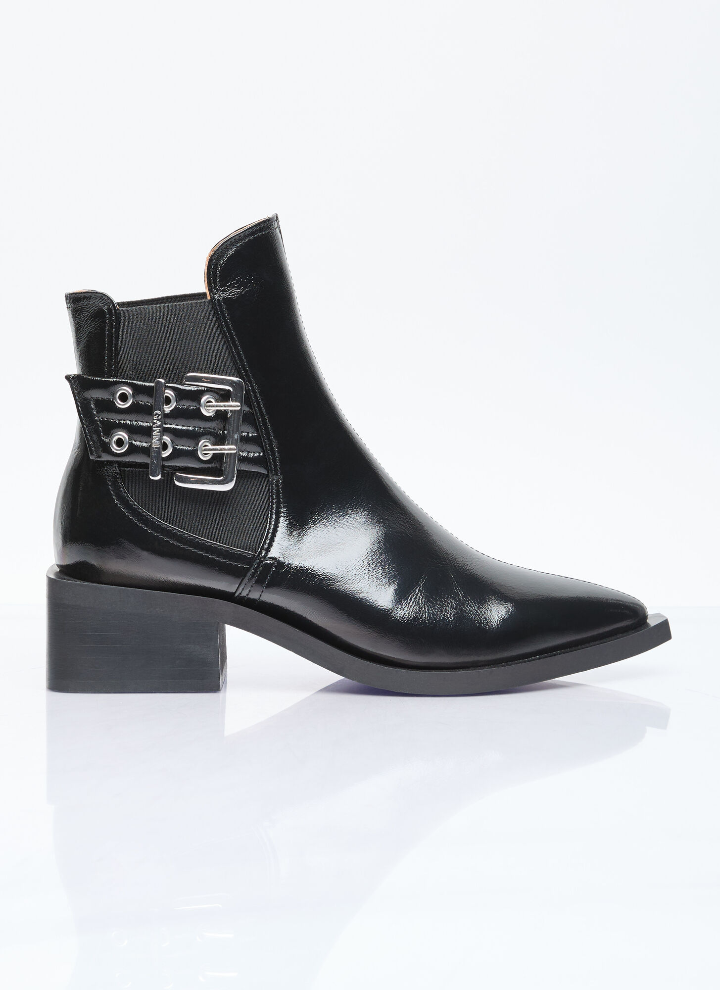 Shop Ganni Chunky Buckle Chelsea Boots In Black