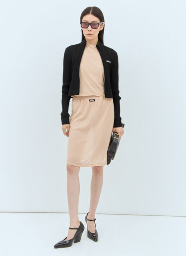 Miu Miu Logo Patch Jersey Skirt Beige miu0258005