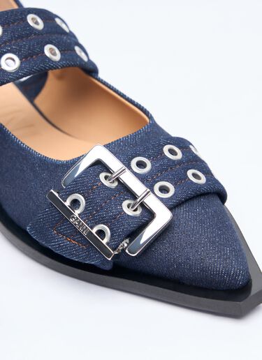 Ganni Feminine Denim Buckle Ballerina Flats Navy gan0258051