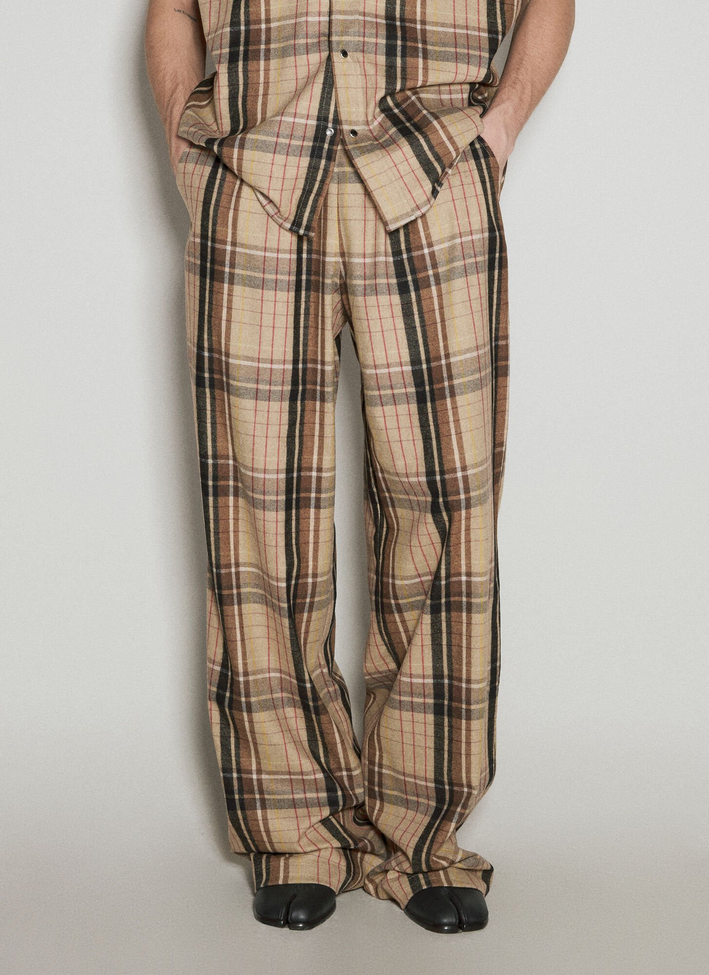 Shop Vtmnts Car Flannel Pants In Brown