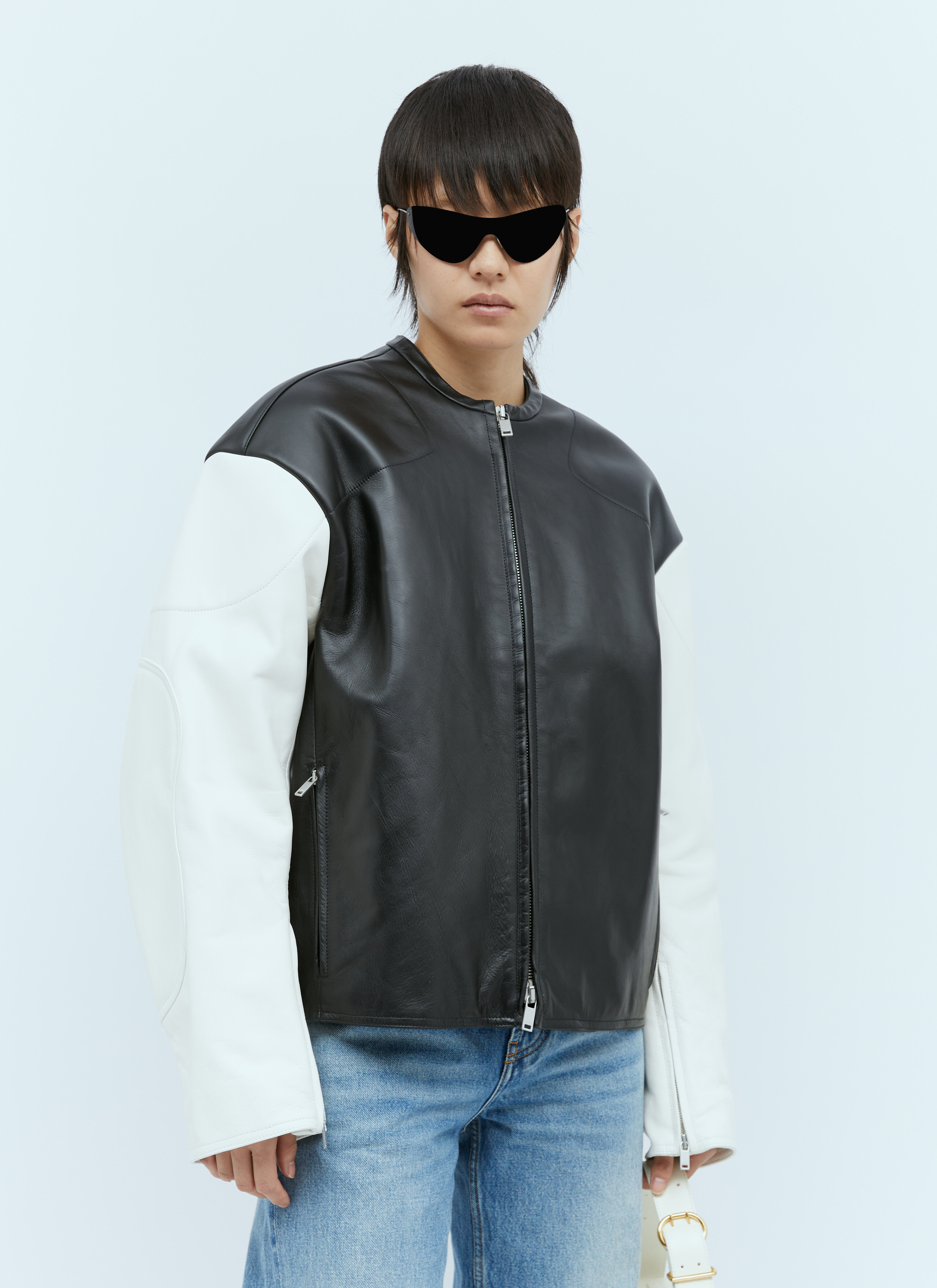 Eytys Contrast Sleeves Leather Jacket Navy eyt0356008