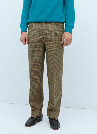 Gucci Check Wool Tailored Pants Brown guc0153046