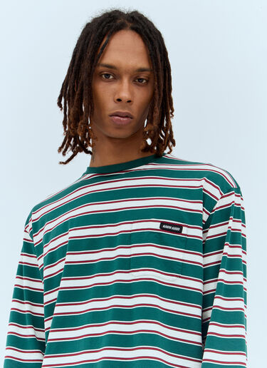 Miu Miu Long-Sleeve Striped T-Shirt Green miu0157005