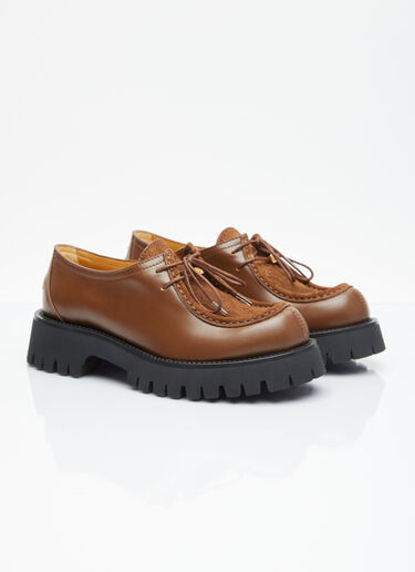 Gucci Bee Leather Lace-Up Shoes Brown guc0255063