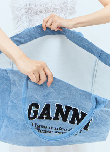 GANNI Logo Canvas Tote Bag Blue gan0257048