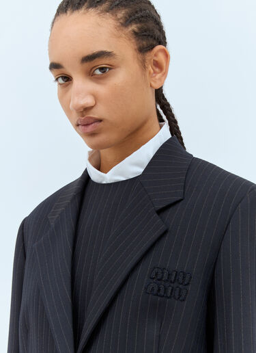 Miu Miu Logo Patch Pinstripe Blazer Blue miu0258015