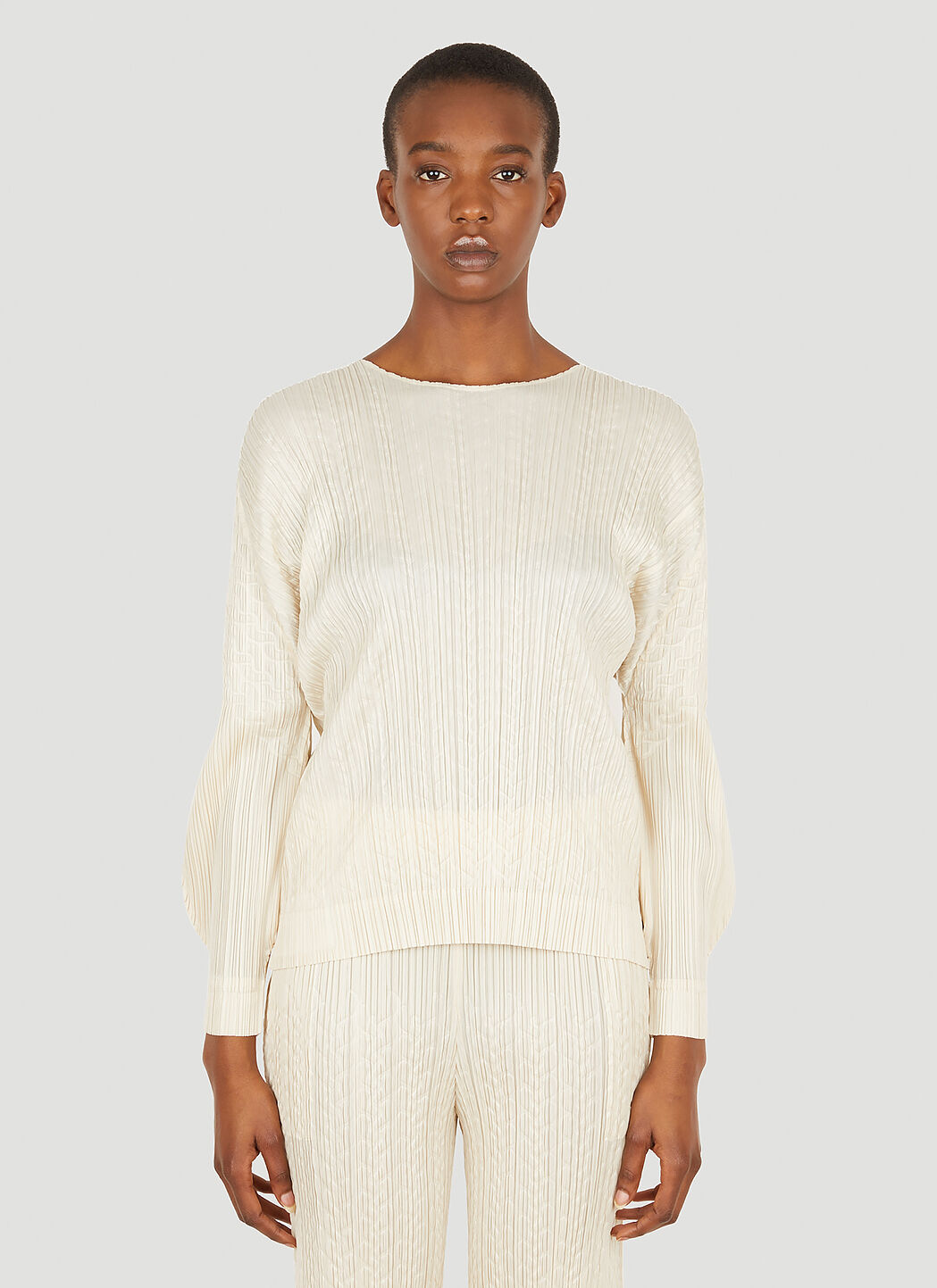 Pleats Please Issey Miyake Cable Stitch Top in Beige | LN-CC®