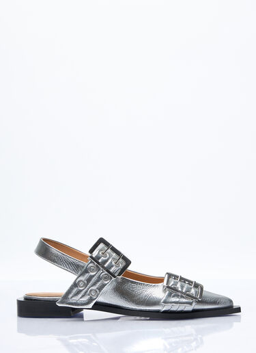 GANNI Feminine Buckle Ballerina Flats Silver gan0257039