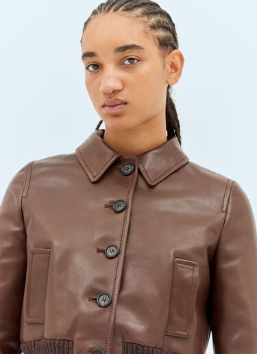 Miu Miu Cropped Leather Jacket Brown miu0258034