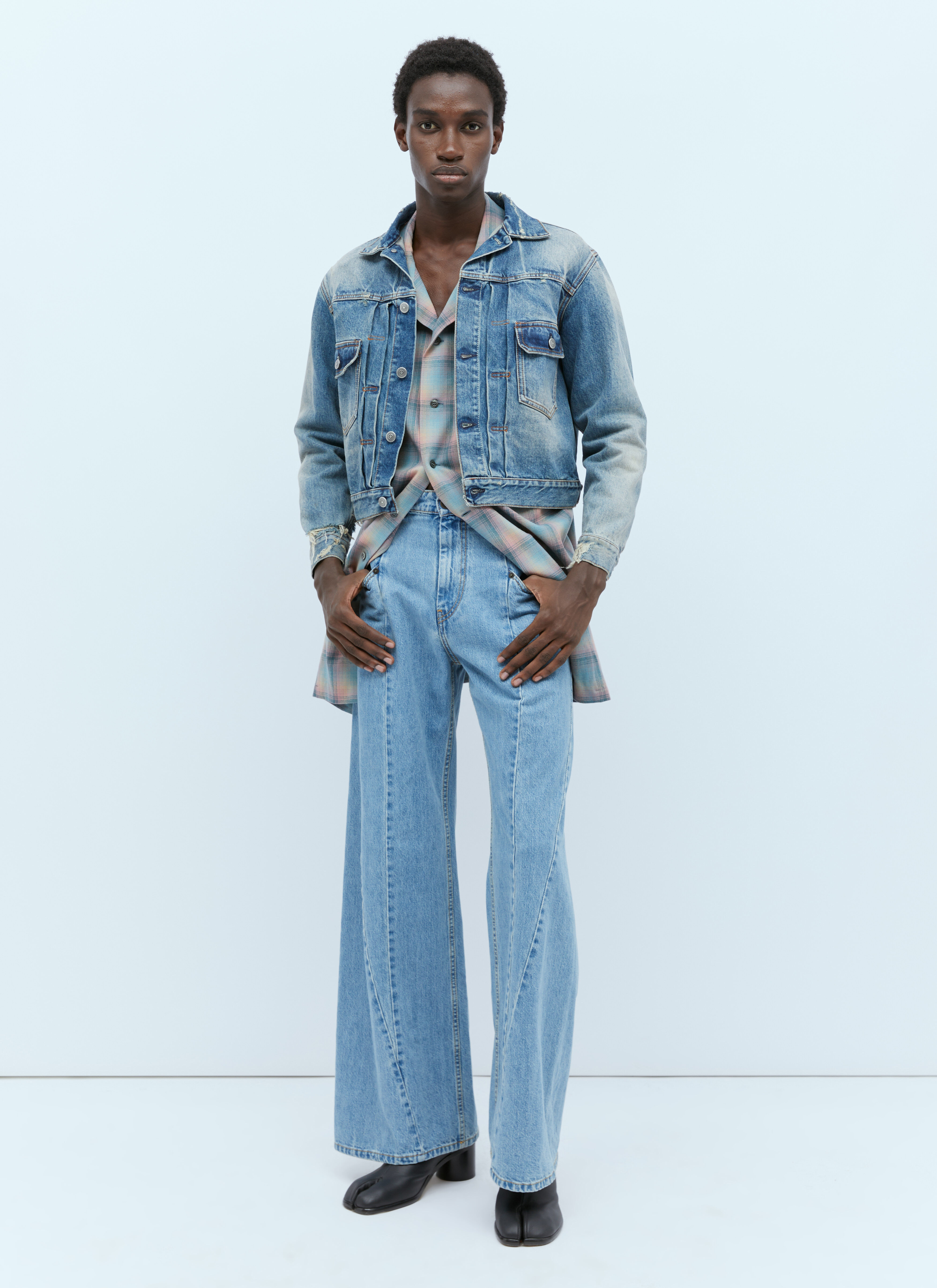 CHERRY Distressed Cropped Long Sleeve Medium Blue Jean Denim Jacket Large |  eBay