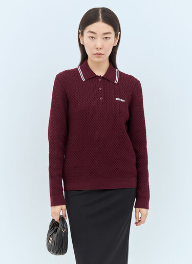 Miu Miu Cable Knit Polo Shirt Red miu0257003